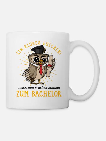 Kluges Eulchen Herzlichen Glückwunsch zum Bachelor - Tasse - Weiß