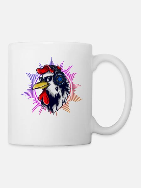 Drôle de poulet Dj avec des lunettes de soleil musique - Mug blanc - blanc
