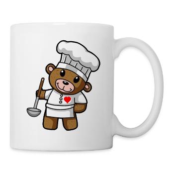 Teddybär Koch Kochmütze Kelle Suppen Küche - Tasse - Weiß - Rechts