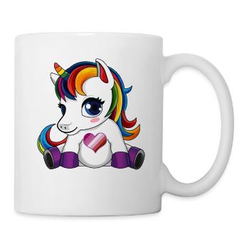 Einhorn mit Lesben Flagge Herz - Lesben Farbe - Tasse - Weiß - Rechts