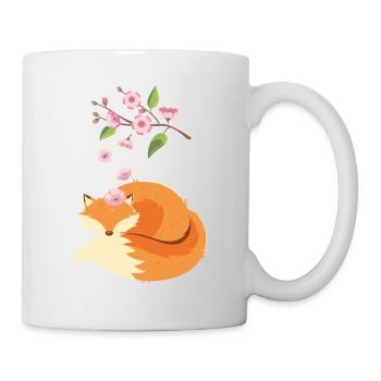 Japanese Cherry Blossom Flower Vintage Fox - Tasse - Weiß - Rechts