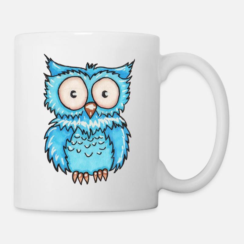 Blaue Eule - Tasse - Weiß