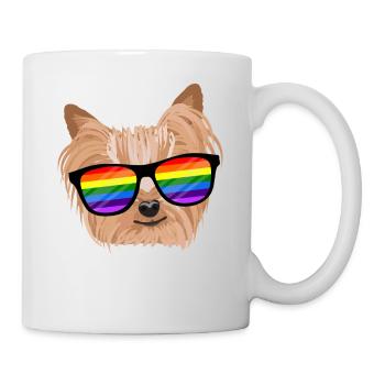 LGBTQ Yorkie Dog Rainbow Glasses Gift - Mug - white - Right