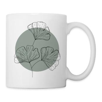 Ginkgo Blätter mit grünen minimalistischen Kreis Design - Tasse - Weiß - Rechts
