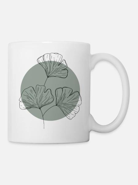Ginkgo Blätter mit grünen minimalistischen Kreis Design - Tasse - Weiß