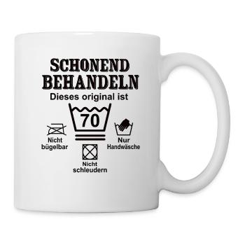 Schonend Behandeln Geschenk zum 70. Geburtstag - Tasse - Weiß - Rechts