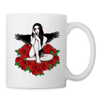 Black Angel Red Roses Fantasy Heavenly Dark - Mug blanc - blanc - Droite