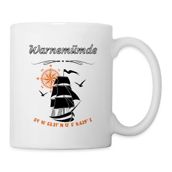 Warnemünde Segelschiff Kompassrose Ostsee - Tasse - Weiß - Rechts