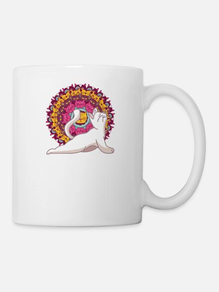 Yoga Chakra Mandala Meditation Yoga Cat Pilates - Mug - white
