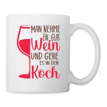 Koch Spruch mit Wein kochen lustige Geschenkidee - Tasse - Weiß - Rechts