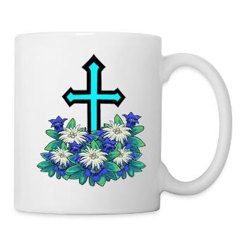Alpen Gebirge Kreuz Enzian Edelweiß Berg Natur - Tasse - Weiß - Rechts