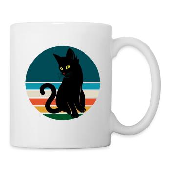 Schwarze Katze sitzen Retro Sonnenuntergang - Tasse - Weiß - Rechts