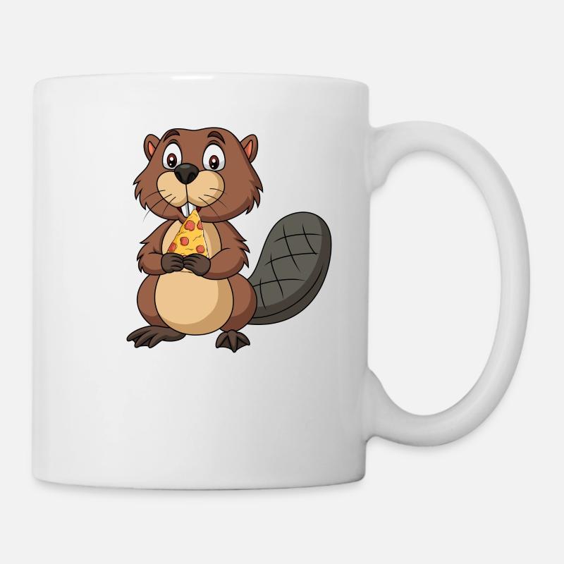 Funny beaver with pizza piece rodent pizza - Mug - white