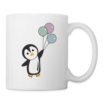 Lustiger Pinguin fliegt mit Ballons nach oben - Tasse - Weiß - Rechts