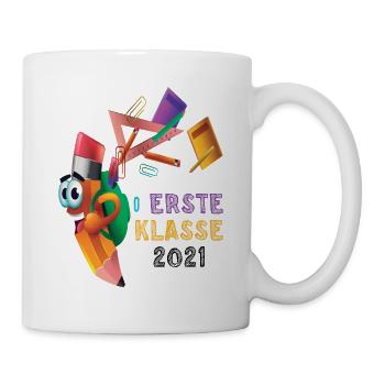 Schulkind 2021 1. Klasse Einschulung Stift Lineal - Tasse - Weiß - Rechts