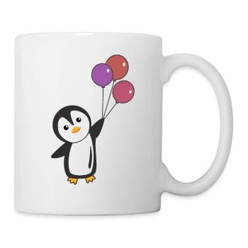 Lustiger Pinguin fliegt mit Ballons oben - Tasse - Weiß - Rechts