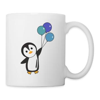 Lustiger Pinguin fliegt mit Ballons oben - Tasse - Weiß - Rechts