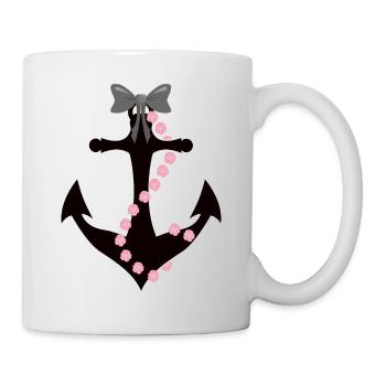 Anchor with bow and roses rope - Mug - white - Right