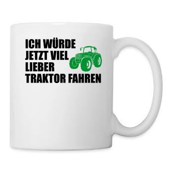 Traktor Trecker Bauer Landwirtschaft Geschenk - Tasse - Weiß - Rechts