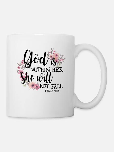Floral watercolour bible verse God is within her s - Mug - white
