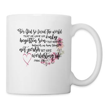 Floral watercolor bible verse john 3 16 for god so - Mug - white - Right