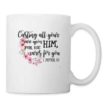 Verset floral de bible d’aquarelle 1er pierre 5 7 enveloppement - Mug blanc - blanc - Droite