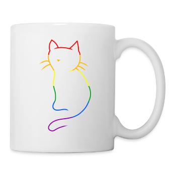Katze LGBT Bunt Gay Pride Regenbogen Valentin - Tasse - Weiß - Rechts