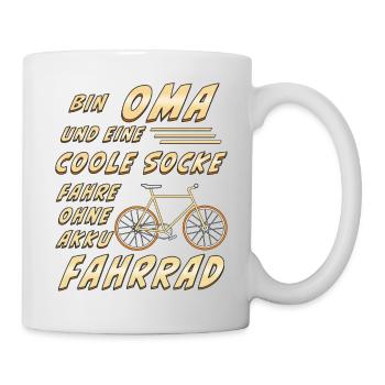 OMA UND EINE COOLE SOCKE FAHRE OHNE AKKU FAHRRAD - Tasse - Weiß - Rechts