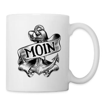 Moin Gruß Anker Hamburg Ostfriesland Kiel Spruch - Tasse - Weiß - Rechts