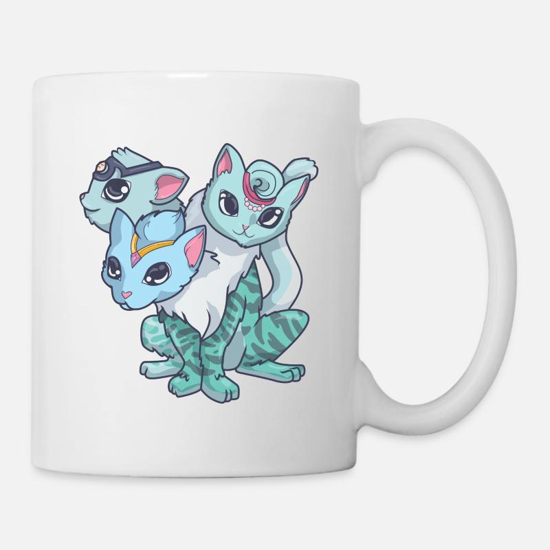 Kawaii Pastel Goth Creepy Cute 3 Headed Cat - Mug blanc - blanc
