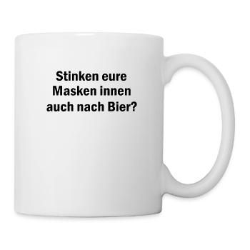 Bier trinken Maske tragen Corona lustiger Spruch - Tasse - Weiß - Rechts
