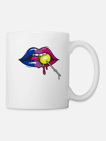Bisexual flag lips Bisexuality with lollipops - Mug - white