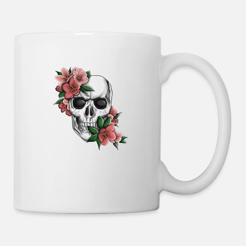 Tête de mort avec des fleurs - Mug blanc - blanc
