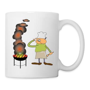 Griller mit lustiger GRILLE auf dem Grill - Tasse - Weiß - Rechts
