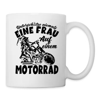 Bikerin Motorradfahrerin - Frau auf einem Motorrad - Tasse - Weiß - Rechts