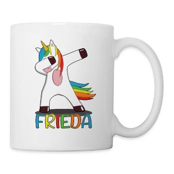 Frieda Name Vorname Namenstag Einhorn Geschenk - Tasse - Weiß - Rechts