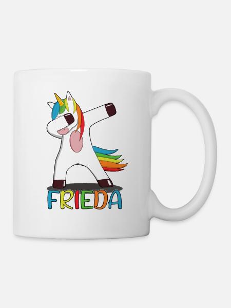 Frieda Name Vorname Namenstag Einhorn Geschenk - Tasse - Weiß