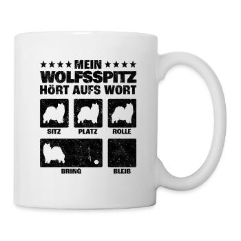 Wolfsspitz Zuhause ist deutscher Spitz Spruch - Tasse - Weiß - Rechts