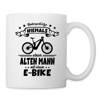 E-Bike Fahrrad Alter Mann eBike Elektrofahrrad - Tasse - Weiß - Rechts