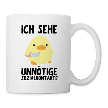 Ünnötige Sozialkontakte Ente mit Messer Meme Küken - Tasse - Weiß - Rechts