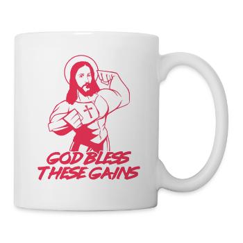 Funny Muscle Jesus Weightlifting Workout Humor - Mug - white - Right