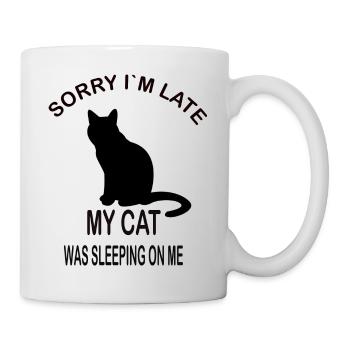 Désolé Je suis lam late my cat was sleeping on me Katzenfan - Mug blanc - blanc - Droite