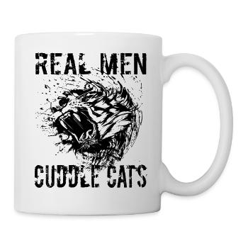 Echte Männer kuscheln Katzen - Löwen Spruch Mann - Tasse - Weiß - Rechts
