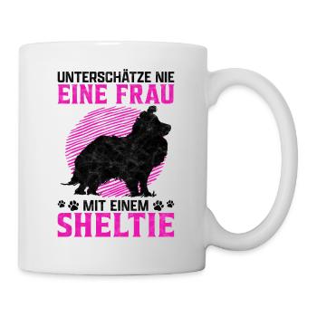 Frau mit Shetland Sheepdog Sheltie Spruch - Tasse - Weiß - Rechts