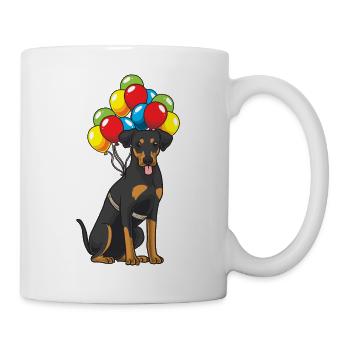German Pinscher dog with balloons - Mug - white - Right