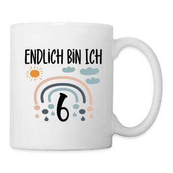 Geschenkidee sechster Geburtstag Endlich ich bin 6 - Tasse - Weiß - Rechts