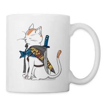 Samurai cat with katana sword in Japan style - Mug - white - Right