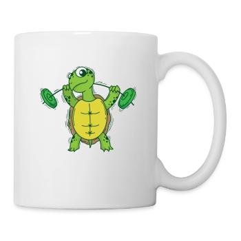 Turtle loves fitness and lifting weights - Mug - white - Right