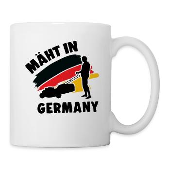 Mäht in Germany Rasenmäher Gärtner Gärtnerei - Tasse - Weiß - Rechts