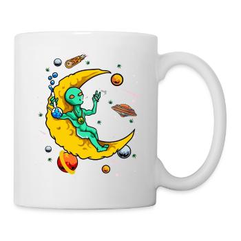 UFO Alien Smoking Weed on Moon Gift - Tasse - Weiß - Rechts